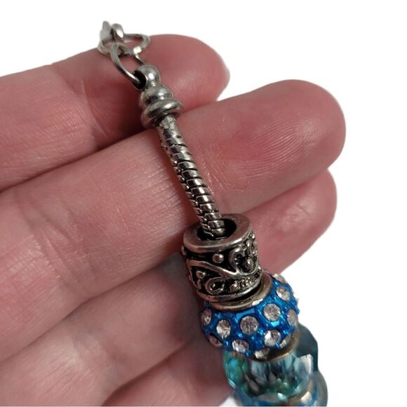 SILVER bracelet blue rhinestone beach theme clasp charm - Picture 5 of 7